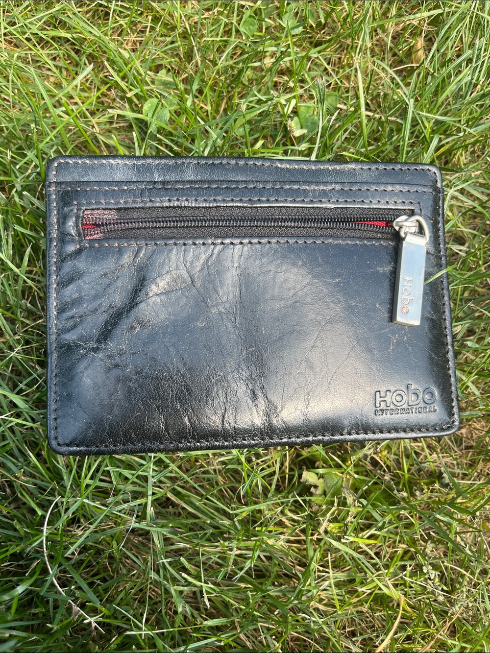 HOBO Black Leather Zip Card Holder with Branded Pull